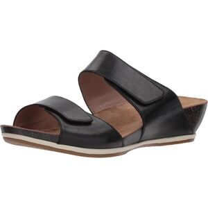 Dansko Vienna Black Leather Adjustable Two Strap Cork Wedge Sandal EU 41 US 10.5